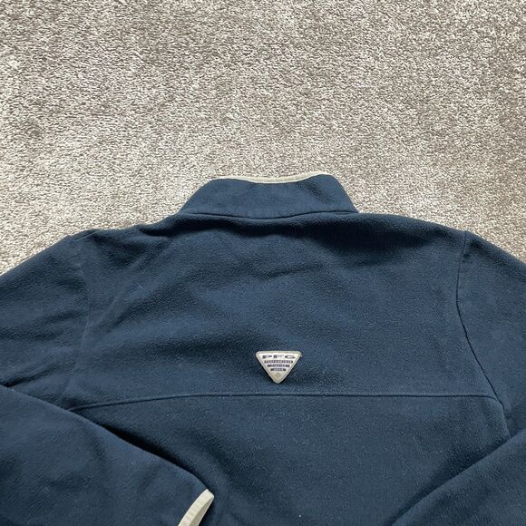 Columbia Active Jacket Mens XXL Medium 1/4 Zip Pockets Navy Blue PFG Fleece Logo - Picture 12 of 12